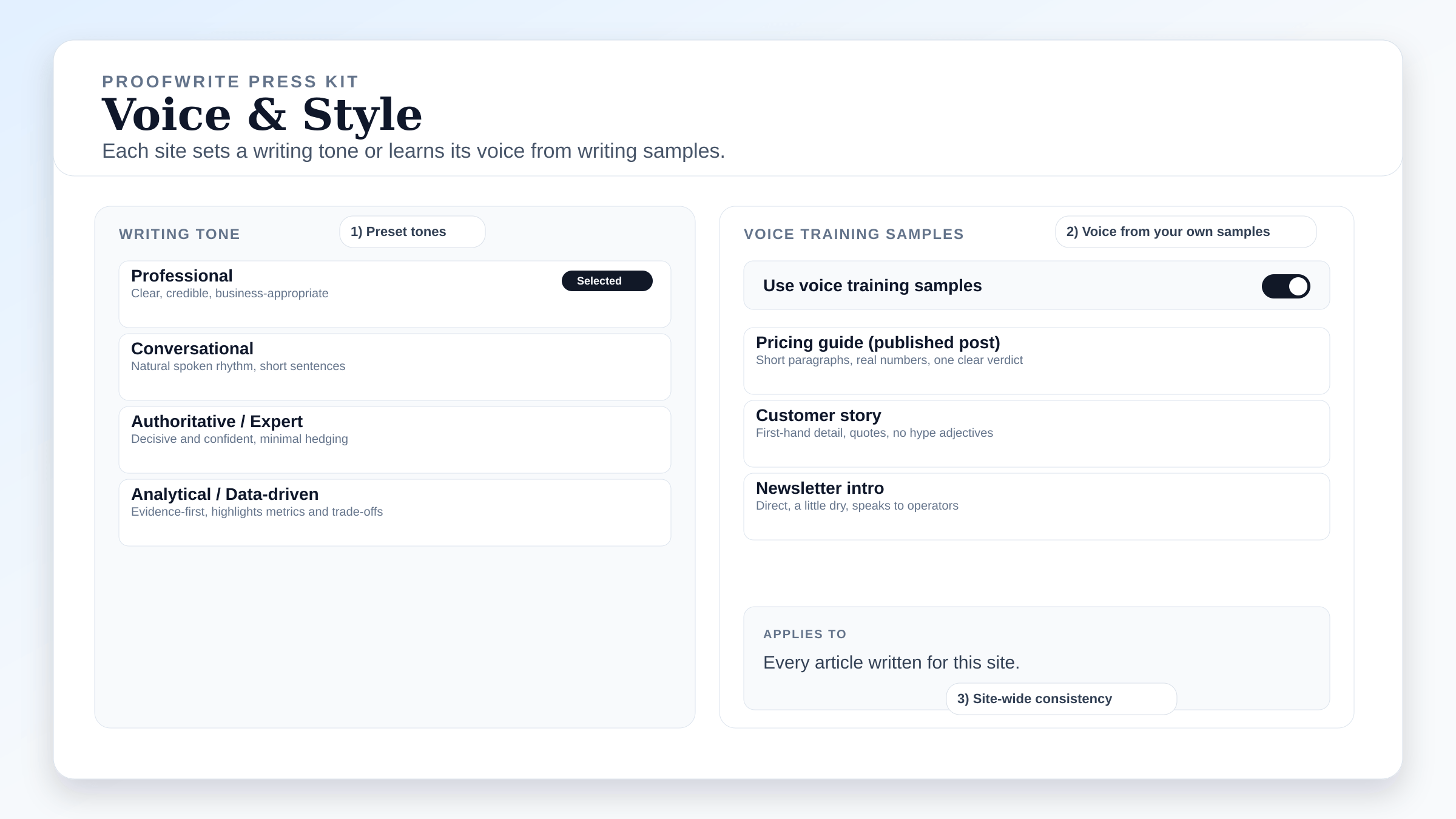 Voice & Style settings